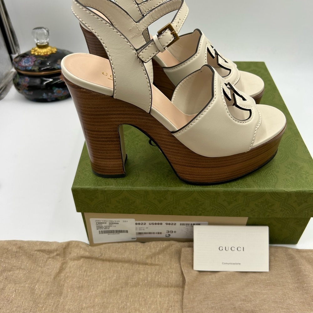 Women's Gucci interlocking G leather platform sandals size 39.5 made in Italy - Picture 11 of 13